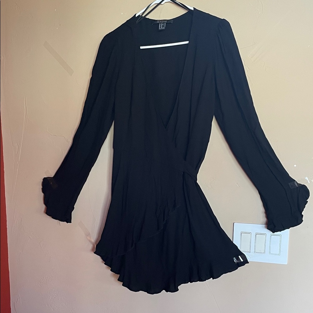 Forever 21 Black Long-Sleeve Wrap Mini Dress Sz XL